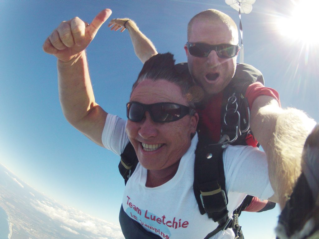 Carmel Luetchford sky dives to raise money for Type one Diabetes research. Photo: Contributed Carmel Luetchford sky dives to raise money for Type one Diabetes research. Photo: Contributed