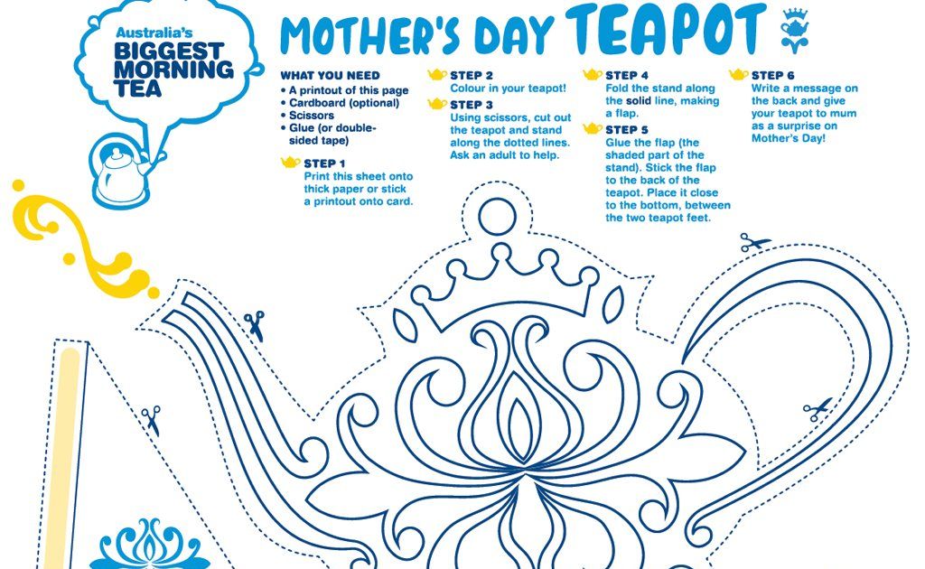 Click the link below to print out instructions and a template for making a fun teapot that can be coloured in. Click the link below to print out instructions and a template for making a fun teapot that can be coloured in.