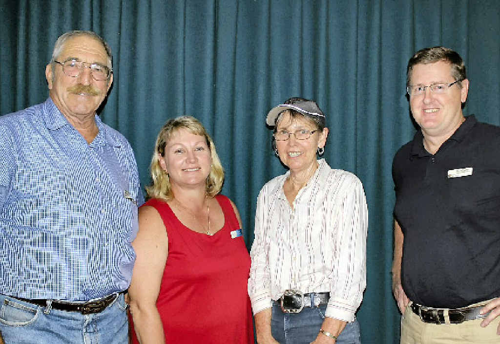 HELPERS: North Burnett Councillor Kevin “Lofty” Wendt, Kim Corfield, Jean Berrie and Mark Barrett, QRAA liaison officer at the flood recovery forum. HELPERS: North Burnett Councillor Kevin “Lofty” Wendt, Kim Corfield, Jean Berrie and Mark Barrett, QRAA liaison officer at the flood recovery forum.