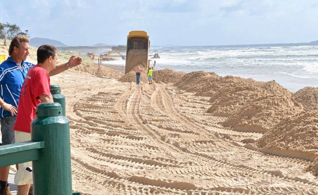 Piles of sand is transported to Maroochydore Beach in time for the Queensland Surf Live Saving Titles today. Piles of sand is transported to Maroochydore Beach in time for the Queensland Surf Live Saving Titles today.