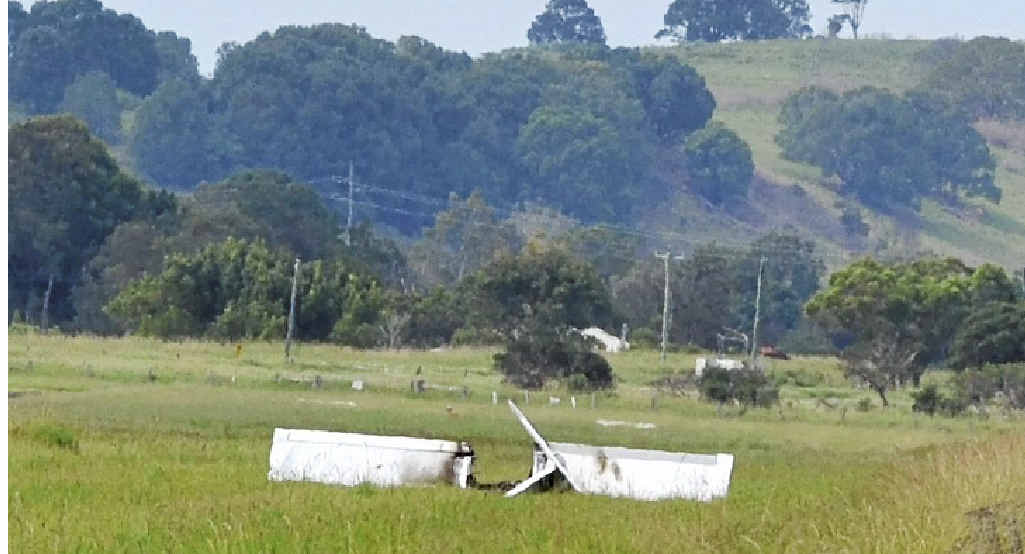 CRASH SCENE: The wreckage of an Ultralight RV12 plane that crashed yesterday morning at the Lismore Airport. CRASH SCENE: The wreckage of an Ultralight RV12 plane that crashed yesterday morning at the Lismore Airport.