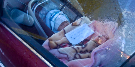The baby left in the carpark of the Porirua Pak'nSave supermarket. The baby left in the carpark of the Porirua Pak'nSave supermarket.