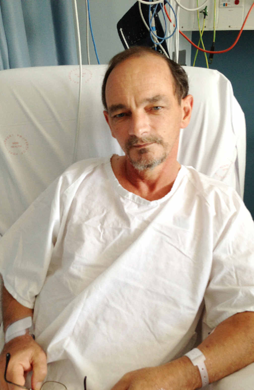 EMERGENCY: Neale Battersby of Goonellabah was treated on an ambulance trolley at Lismore Base Hospital after suffering a heart attack on Saturday. EMERGENCY: Neale Battersby of Goonellabah was treated on an ambulance trolley at Lismore Base Hospital after suffering a heart attack on Saturday.