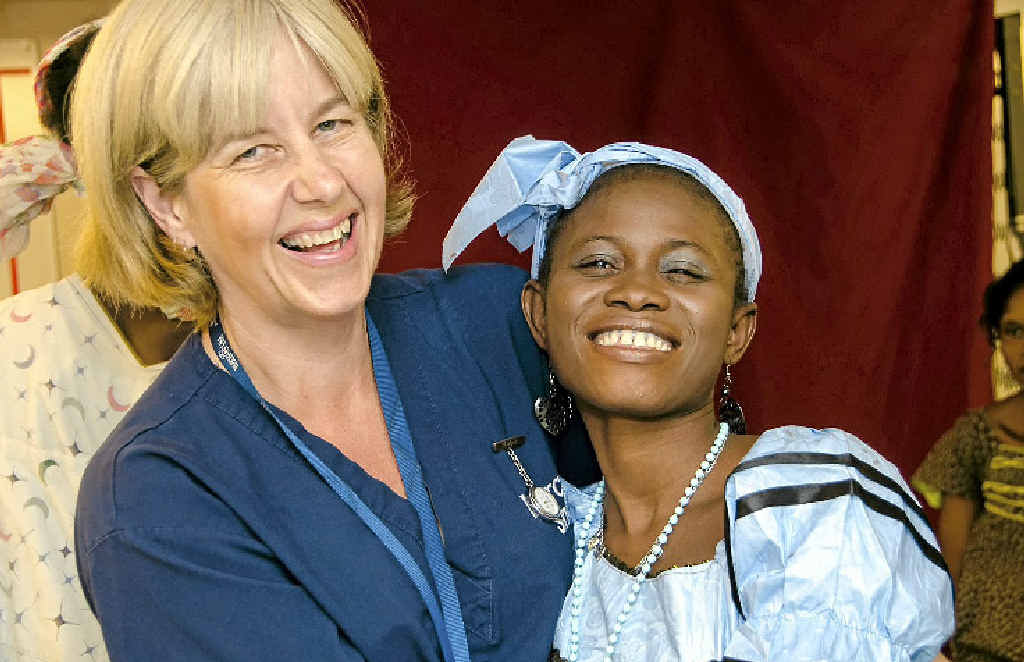 Mercy Ships volunteer nurse Robyn Ferguson and fistula patient Mamata. Mercy Ships volunteer nurse Robyn Ferguson and fistula patient Mamata.