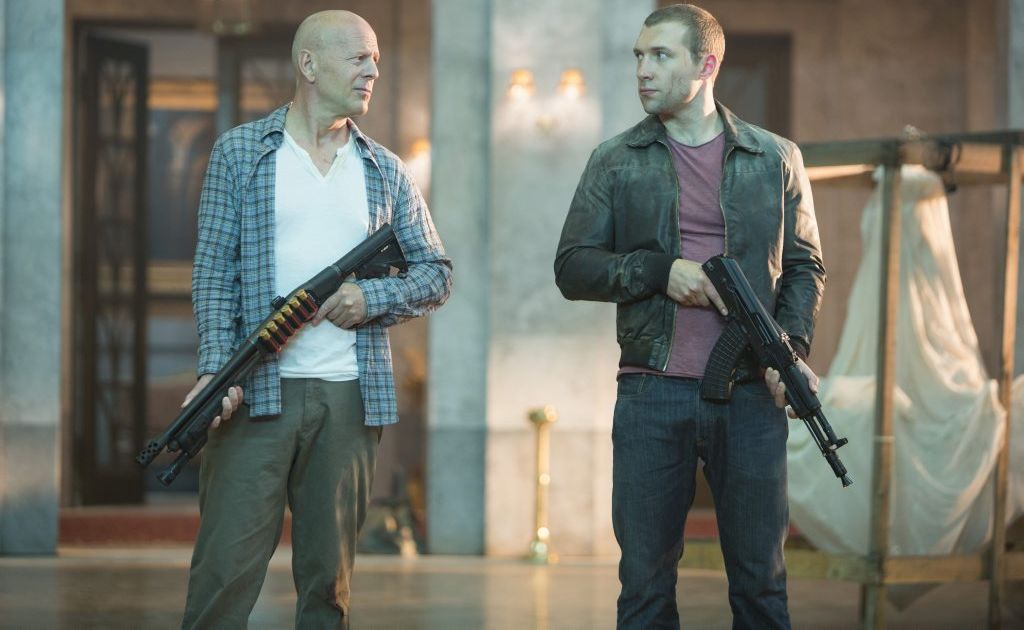 Bruce Willis, left, and Jai Courtney in a scene from the movie A Good Day To Die Hard. Bruce Willis, left, and Jai Courtney in a scene from the movie A Good Day To Die Hard.