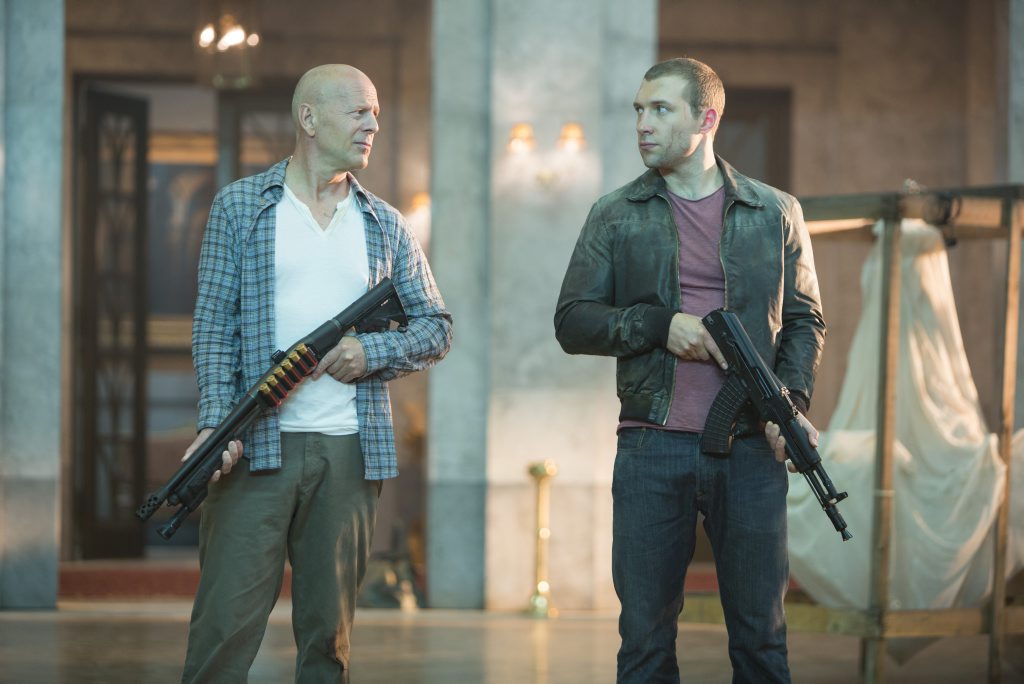 Bruce Willis, left, and Jai Courtney in a scene from the movie A Good Day To Die Hard. Bruce Willis, left, and Jai Courtney in a scene from the movie A Good Day To Die Hard.