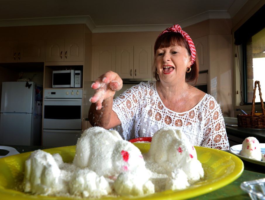 Lyn Borthistle with bunnies for the homeless. 