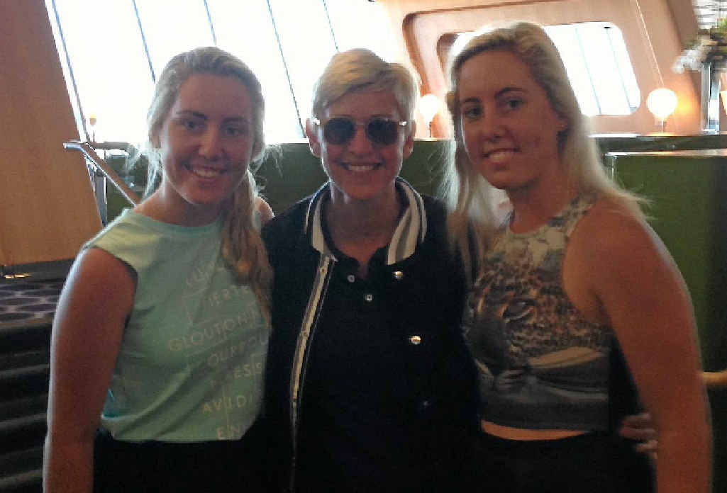 STAR COMPANY: Bundaberg’s Emma and Demi Pressler-McHugh bumped into Ellen DeGeneres in the Qantas Chairman’s Lounge at Sydney Airport. STAR COMPANY: Bundaberg’s Emma and Demi Pressler-McHugh bumped into Ellen DeGeneres in the Qantas Chairman’s Lounge at Sydney Airport.