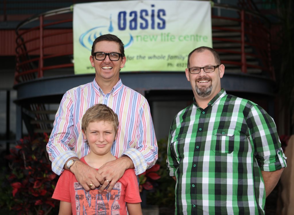 Pastor Kevin Whittington and his son Josiah gave the fish they caught to Pastor Nathan Jones. Photo Allan Reinikka / The Morning Bulletin Pastor Kevin Whittington and his son Josiah gave the fish they caught to Pastor Nathan Jones. Photo Allan Reinikka / The Morning Bulletin
