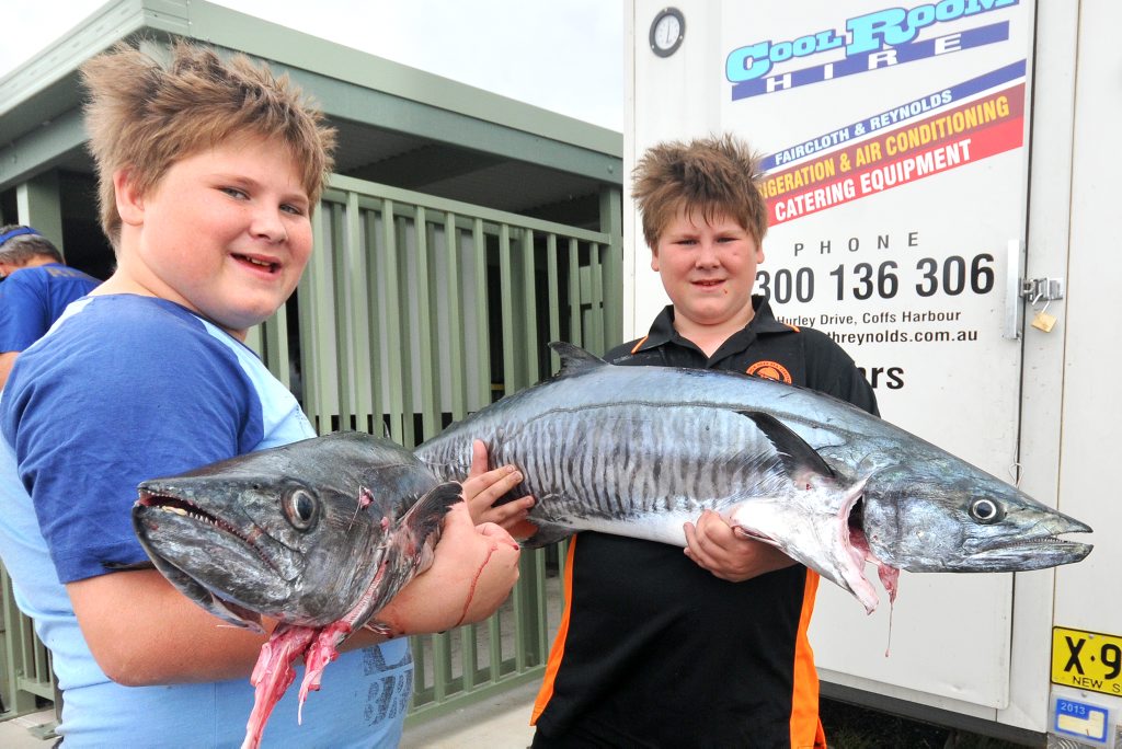 DOUBLE HOOK-UP: Matthew and Andrew Mauger show off their 10kg and 16kg spanish mackerel at the Easter Fishing Classic. DOUBLE HOOK-UP: Matthew and Andrew Mauger show off their 10kg and 16kg spanish mackerel at the Easter Fishing Classic.