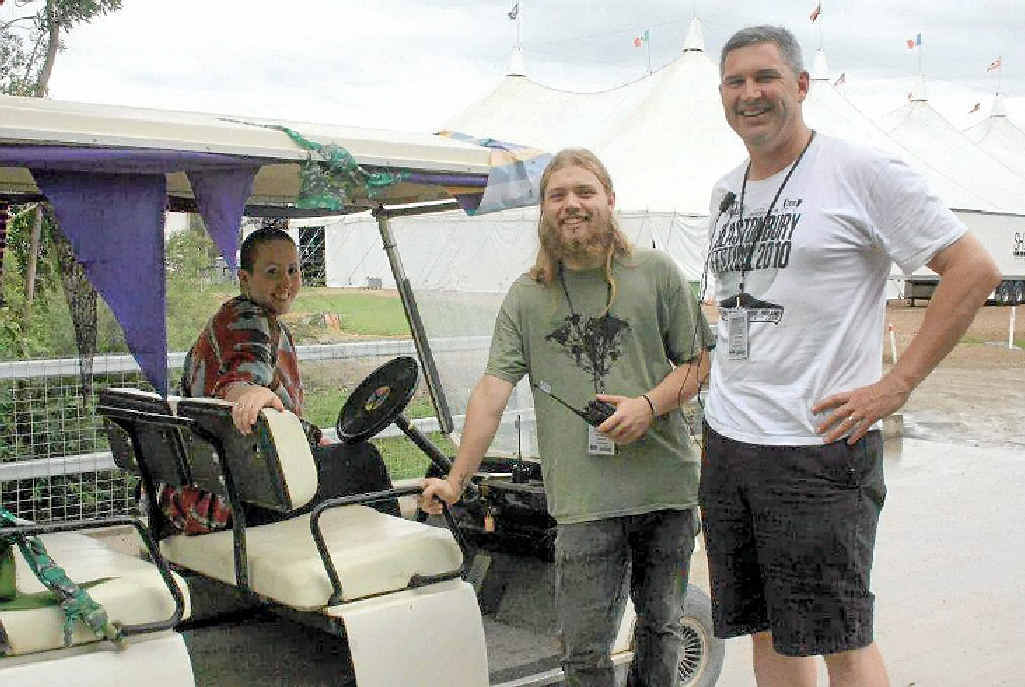 TEAM EFFORT: Volunteer Sam Grace (in buggy), manager of volunteers Matt Lyons and volunteer Jake Donohue. TEAM EFFORT: Volunteer Sam Grace (in buggy), manager of volunteers Matt Lyons and volunteer Jake Donohue.