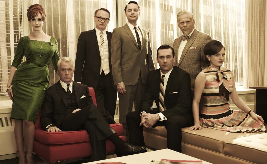 The cast of the TV series Mad Men, from left, Christina Hendricks, John Slattery, Jared Harris, Vincent Kartheiser, Jon Hamm (seated), Robert Morse and Elisabeth Moss. The cast of the TV series Mad Men, from left, Christina Hendricks, John Slattery, Jared Harris, Vincent Kartheiser, Jon Hamm (seated), Robert Morse and Elisabeth Moss.