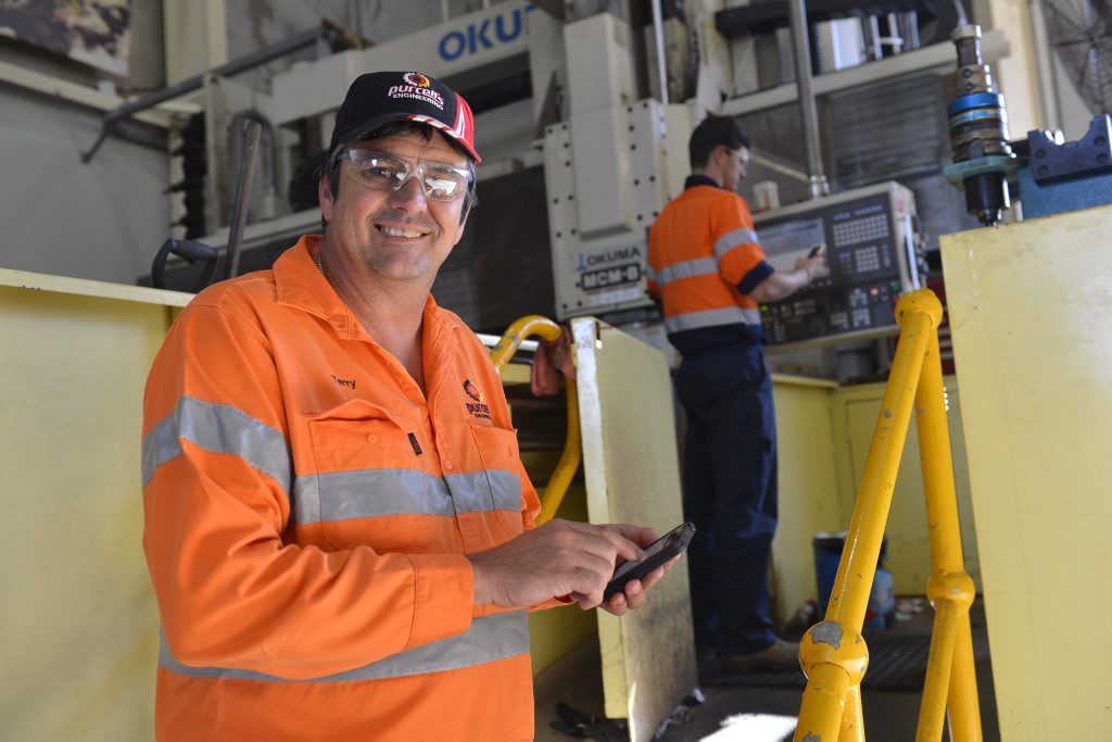 Terry Purcell, from Purcell's Engineering in Gladstone, has introduced smartphone apps to his business to streamline processes. Terry Purcell, from Purcell's Engineering in Gladstone, has introduced smartphone apps to his business to streamline processes.