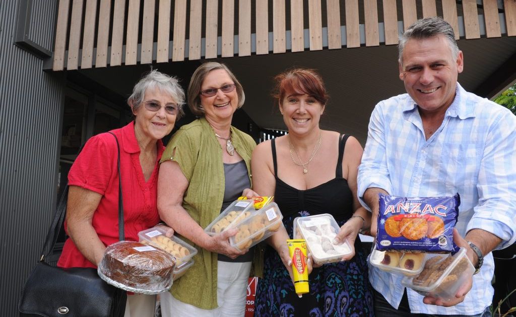 Cae Adams, Lyn Kelman, Rob and Fern Mesenger with some of the goods to go in the Anzac Hamper for the troops overseas. Cae Adams, Lyn Kelman, Rob and Fern Mesenger with some of the goods to go in the Anzac Hamper for the troops overseas.