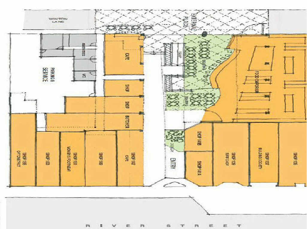 FLOOR PLAN: Pictured is the floor plan proposed for the upgrade of Ballina’s Wigmore Arcade. FLOOR PLAN: Pictured is the floor plan proposed for the upgrade of Ballina’s Wigmore Arcade.