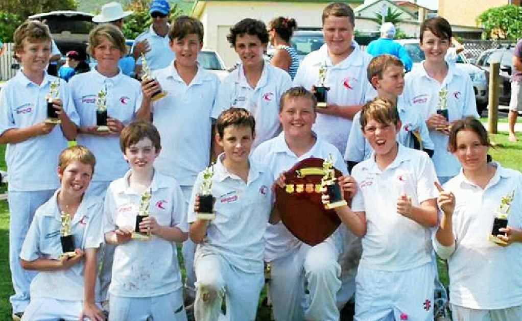 GRINNERS: Byron Bay’s under-12 side celebrates after capping its unbeaten season with victory in the Ballina District Junior Cricket Association grand final. GRINNERS: Byron Bay’s under-12 side celebrates after capping its unbeaten season with victory in the Ballina District Junior Cricket Association grand final.