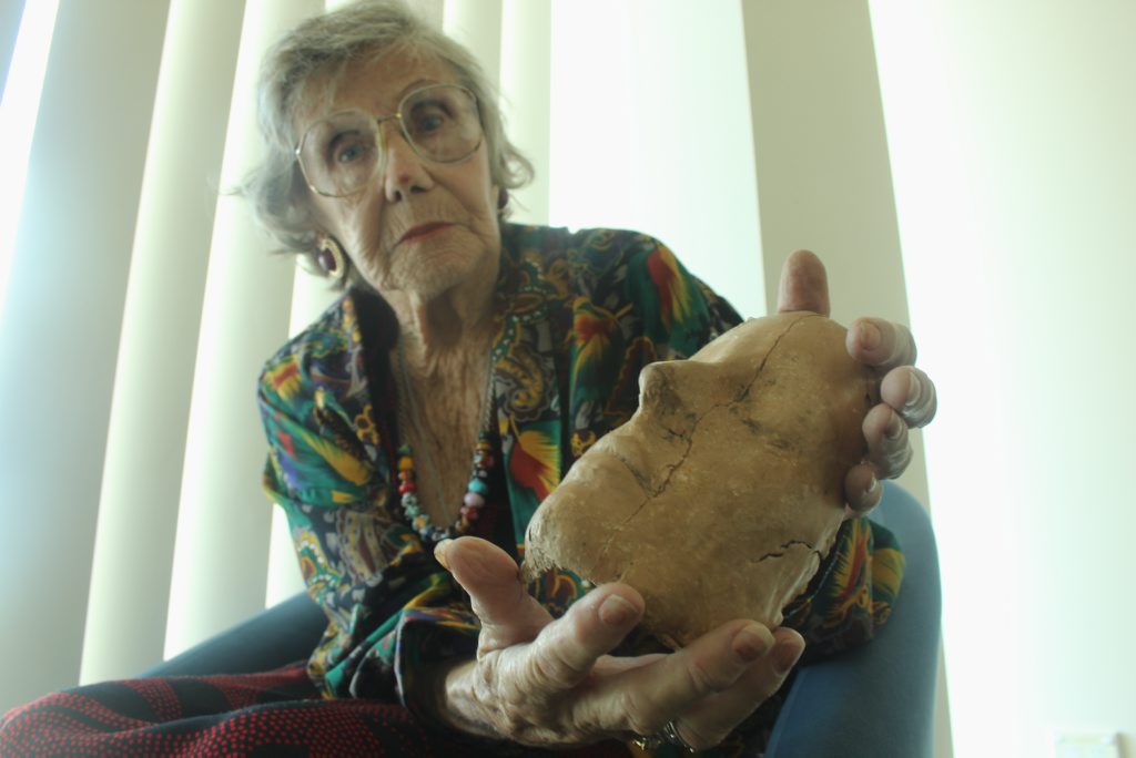 Valerie McKai with the death mask she believes belongs to a prominent Melbourne bushranger. Valerie McKai with the death mask she believes belongs to a prominent Melbourne bushranger.