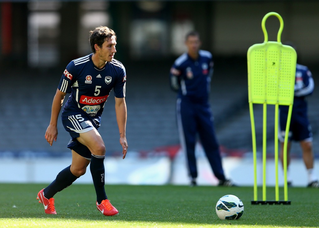 Mark Milligan of the Victory controls the ball during a Melbourne Victory A-League training session at Etihad Stadium on April 4, 2013 in Melbourne, Australia. Mark Milligan of the Victory controls the ball during a Melbourne Victory A-League training session at Etihad Stadium on April 4, 2013 in Melbourne, Australia.