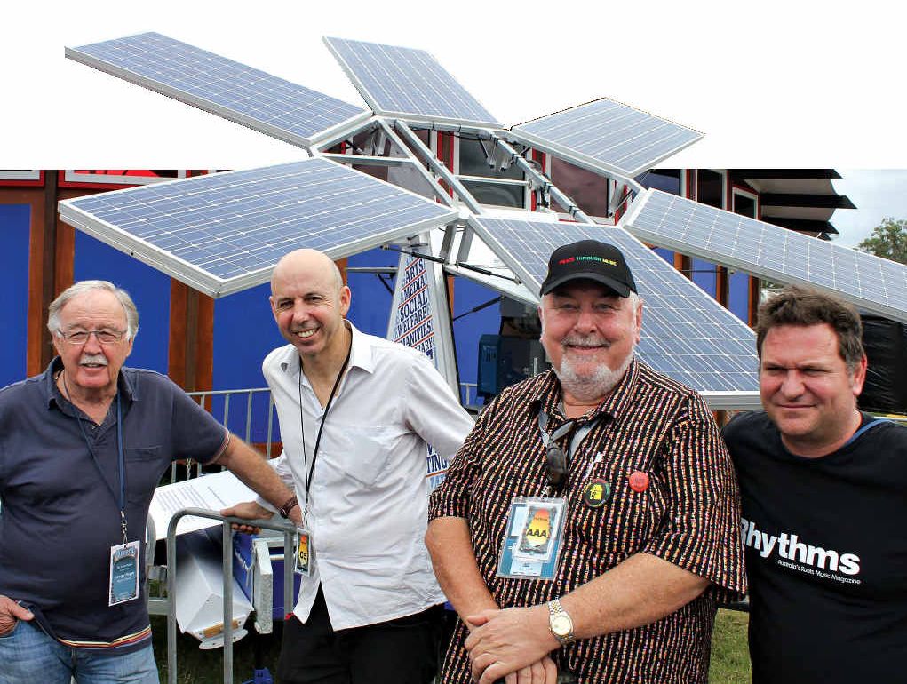 POWERFUL MINDS: Corey Legge (front with guitar) in front of SCU School of Arts and Social Science staff at the Sunflower launch at Bluesfest. POWERFUL MINDS: Corey Legge (front with guitar) in front of SCU School of Arts and Social Science staff at the Sunflower launch at Bluesfest.