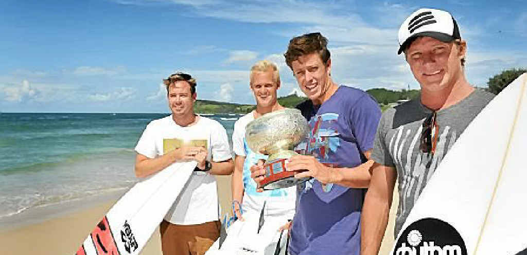 UP FOR IT: L-R Jonny Hewett, Stu Kennedy, James Wood and Marcus Aboody of Lennox Head, will defend their Surftag title at Duranbah this weekend. UP FOR IT: L-R Jonny Hewett, Stu Kennedy, James Wood and Marcus Aboody of Lennox Head, will defend their Surftag title at Duranbah this weekend.