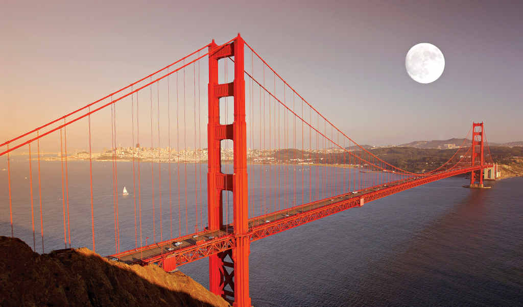Full moon over the Golden Gate Bridge, San Francisco. Full moon over the Golden Gate Bridge, San Francisco.