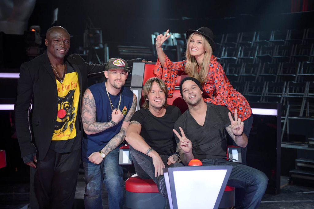 Keith Urban with The Voice coaches Seal, Joel Madden, Ricky Martin and Delta Goodrem. Keith Urban with The Voice coaches Seal, Joel Madden, Ricky Martin and Delta Goodrem.