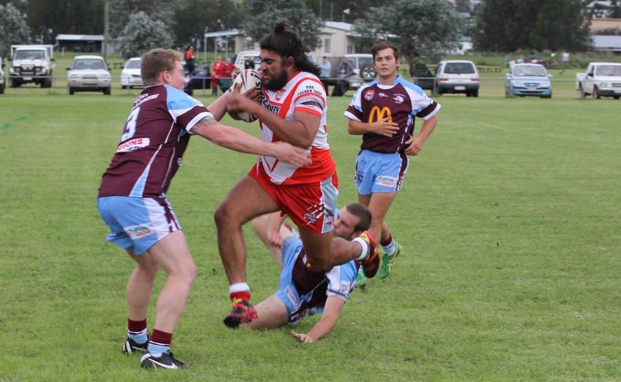 John Trindall (with ball) scored five tries for the Killarney Cutters in a 70–0 victory against Goondiwindi on Saturday.