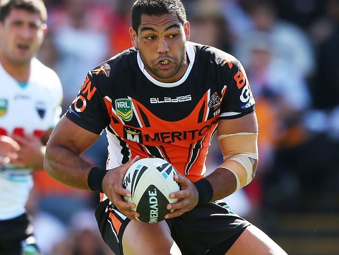 Adam Blair of the Tigers runs the ball during the round two NRL match between the Wests Tigers and the Penrith Panthers at Campbelltown Sports Stadium on March 17, 2013 in Sydney, Australia. Adam Blair of the Tigers runs the ball during the round two NRL match between the Wests Tigers and the Penrith Panthers at Campbelltown Sports Stadium on March 17, 2013 in Sydney, Australia.
