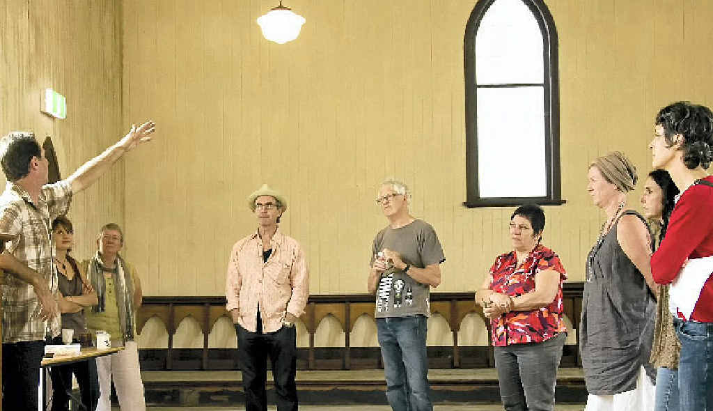 Project coordinator Alan Goldstein yesterday at the launch of a competition to design a new window at the former Anglican church in Federal. Photo Contributed Mike Smee Project coordinator Alan Goldstein yesterday at the launch of a competition to design a new window at the former Anglican church in Federal. Photo Contributed Mike Smee