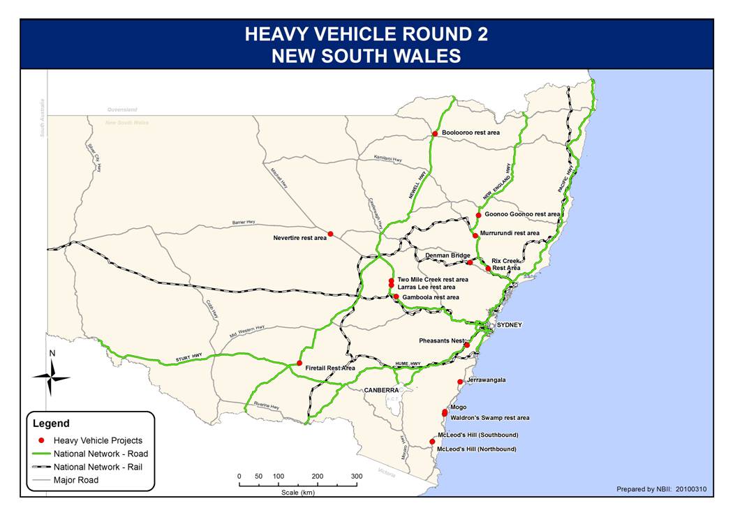 In total the Federal Government is delivering 83 new and refurbished rest stops across NSW, including four on the Princes Highway. This map shows the location of 15 to be delivered in round two of the Heavy Vehicle Safety and Productivity Program. In total the Federal Government is delivering 83 new and refurbished rest stops across NSW, including four on the Princes Highway. This map shows the location of 15 to be delivered in round two of the Heavy Vehicle Safety and Productivity Program.