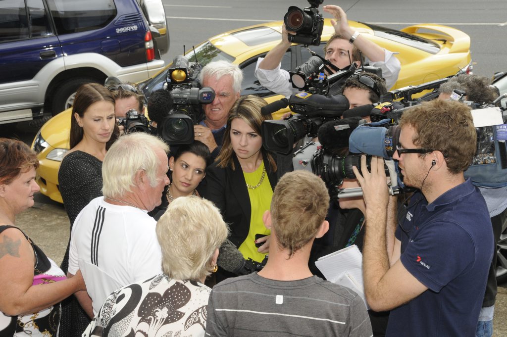 Trevor Hilton leaves the coronial inquest to be greeted by the media. Trevor Hilton leaves the coronial inquest to be greeted by the media.