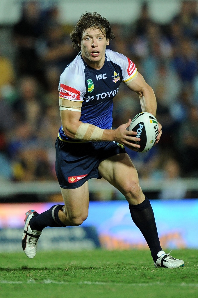 Rory Kostjasyn of the Cowboys runs the ball in attack during the round five NRL match between the North Queensland Cowboys and the Penrith Panthers at 1300SMILES Stadium on April 6, 2013 in Townsville, Australia. Rory Kostjasyn of the Cowboys runs the ball in attack during the round five NRL match between the North Queensland Cowboys and the Penrith Panthers at 1300SMILES Stadium on April 6, 2013 in Townsville, Australia.