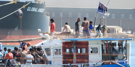 The fishing boat carrying 66 Sri Lankans was flying the New Zealand flag. Photo / Graeme Gibbons The fishing boat carrying 66 Sri Lankans was flying the New Zealand flag. Photo / Graeme Gibbons