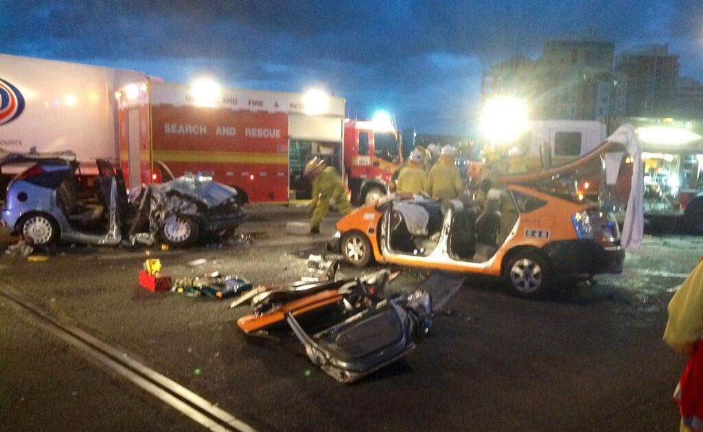 Emergency workers at the scene of a crash on the Story Bridge. Emergency workers at the scene of a crash on the Story Bridge.