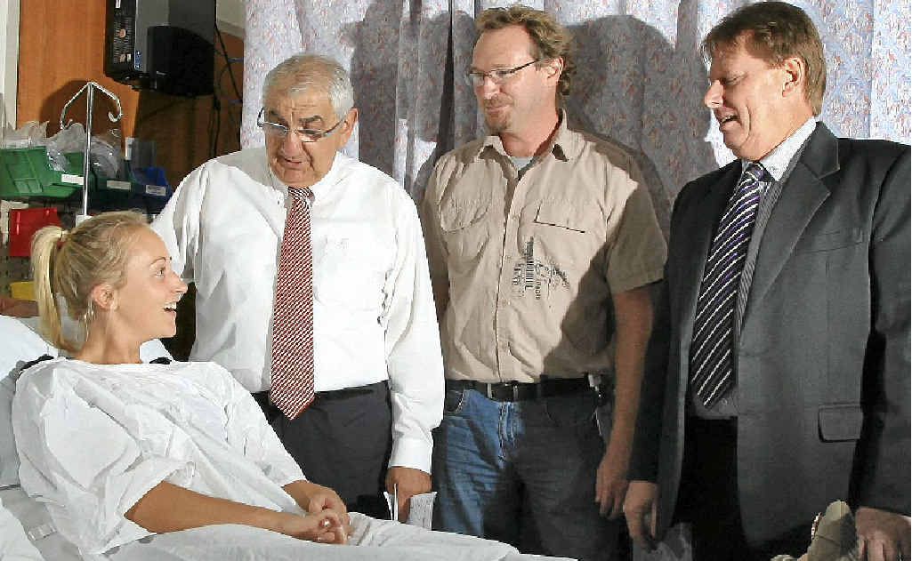 Lismore MP Thomas George, Dr Paul Fischer and Northern NSW Local Health District acting capital works manager Bob Miller discuss the new plans with Abby Evans. Lismore MP Thomas George, Dr Paul Fischer and Northern NSW Local Health District acting capital works manager Bob Miller discuss the new plans with Abby Evans.