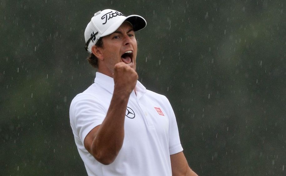 Adam Scott celebrates after sinking his winning putt to take the US Masters at Augusta. Adam Scott celebrates after sinking his winning putt to take the US Masters at Augusta.