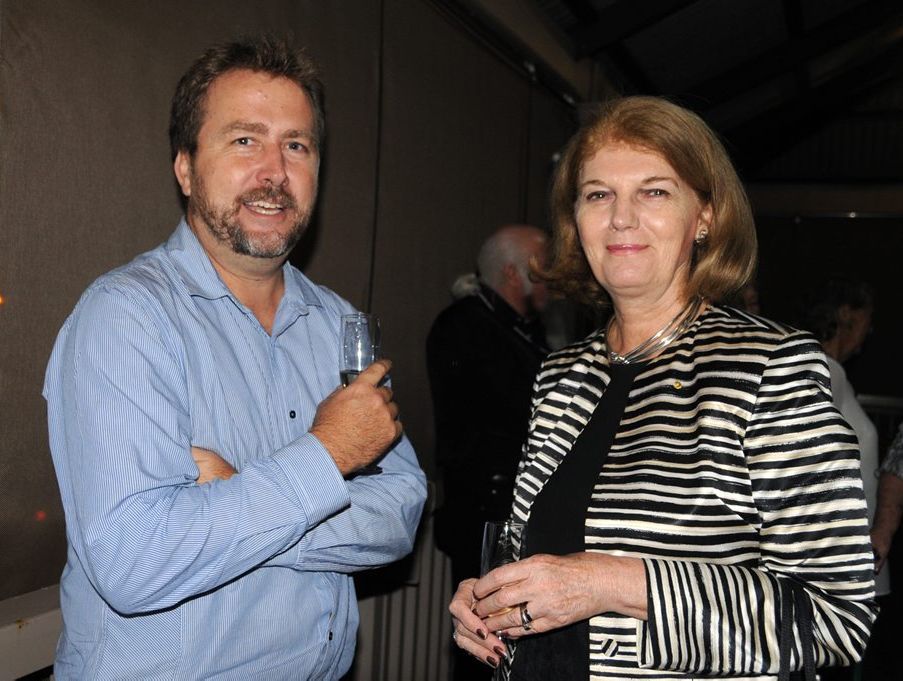 Gympie Times editor Craig Warhurst with the Queensland Governor Ms Penelope Wensley at the Cooloola Arts Society 40 years retrospective exhibition opening.