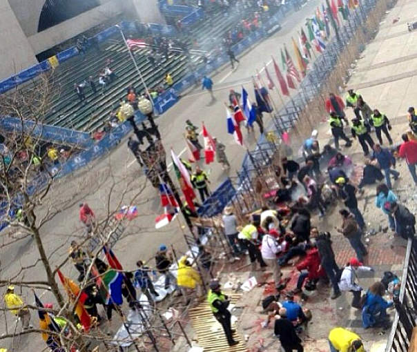 The chaotic scenes at the Boston Marathon after two explosions. The chaotic scenes at the Boston Marathon after two explosions.