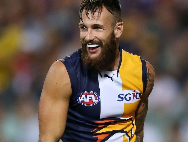 Chris Masten of the West Coast Eagles celebrates a goal during the round one NAB Cup match between the West Coast Eagles and the Fremantle Dockers at Patersons Stadium on February 16, 2013 in Perth, Australia. Chris Masten of the West Coast Eagles celebrates a goal during the round one NAB Cup match between the West Coast Eagles and the Fremantle Dockers at Patersons Stadium on February 16, 2013 in Perth, Australia.