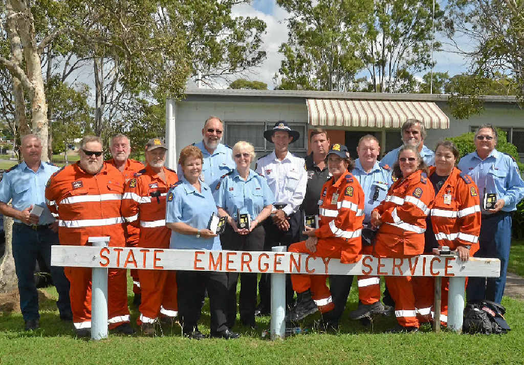 SES volunteers were awarded the National Emergency Medal at the Gladstone SES Headquarters on April 6. Gladstone, Baffle Creek, Calliope and Rosedale SES members were honoured. SES volunteers were awarded the National Emergency Medal at the Gladstone SES Headquarters on April 6. Gladstone, Baffle Creek, Calliope and Rosedale SES members were honoured.