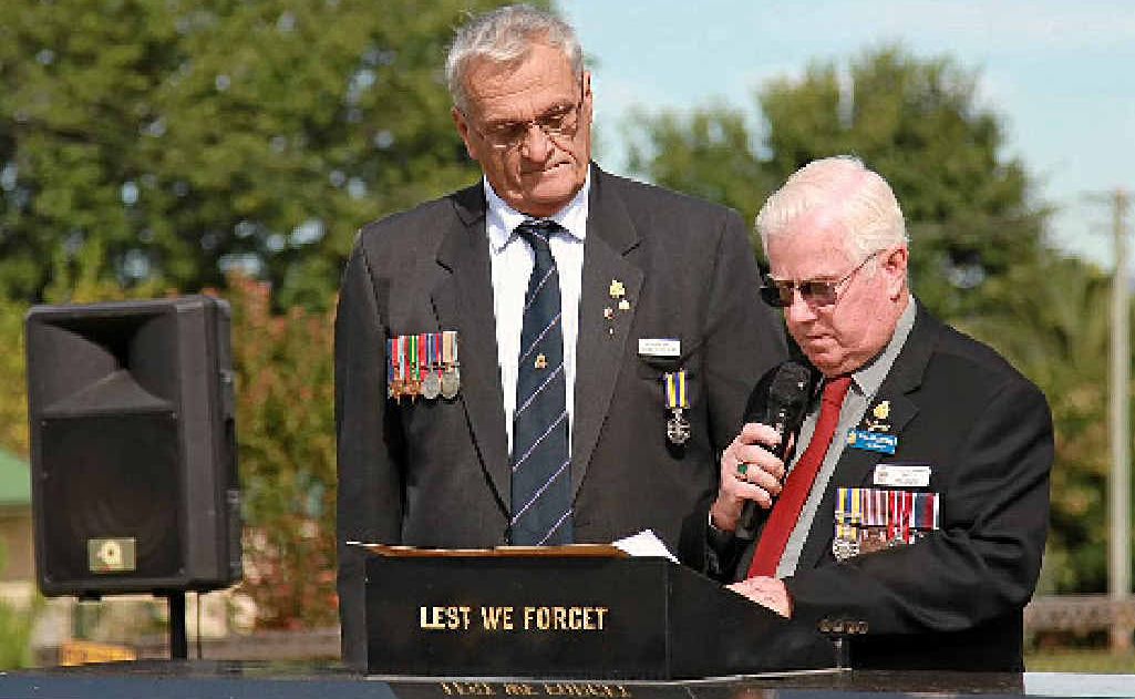 Killarney RSL Sub Branch President Jim Domjahn and member Noel Fletcher at the 2012 Killarney Anzac Service. Killarney RSL Sub Branch President Jim Domjahn and member Noel Fletcher at the 2012 Killarney Anzac Service.