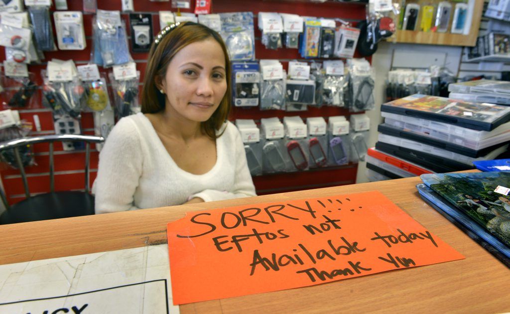 NO EFTPOS: Jeanette Hermans from TJ Games & Fashions in Goodna. NO EFTPOS: Jeanette Hermans from TJ Games & Fashions in Goodna.
