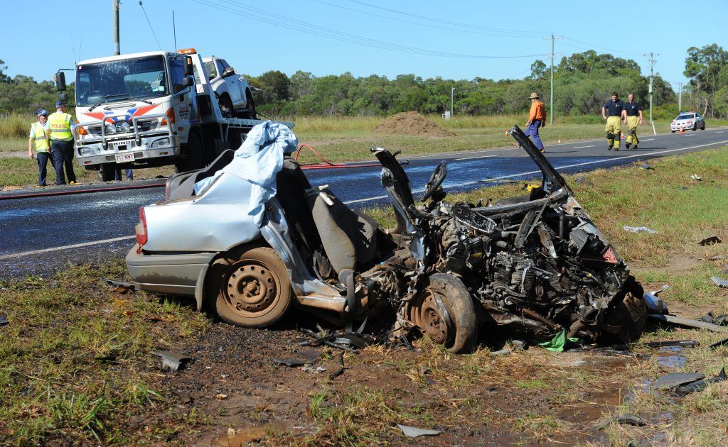ROAD CARNAGE: The scene of the fatal accident ten kilometres south of the Coonarr turnoff on Goodwood Road. Photo: Mike Knott / NewsMail ROAD CARNAGE: The scene of the fatal accident ten kilometres south of the Coonarr turnoff on Goodwood Road. Photo: Mike Knott / NewsMail