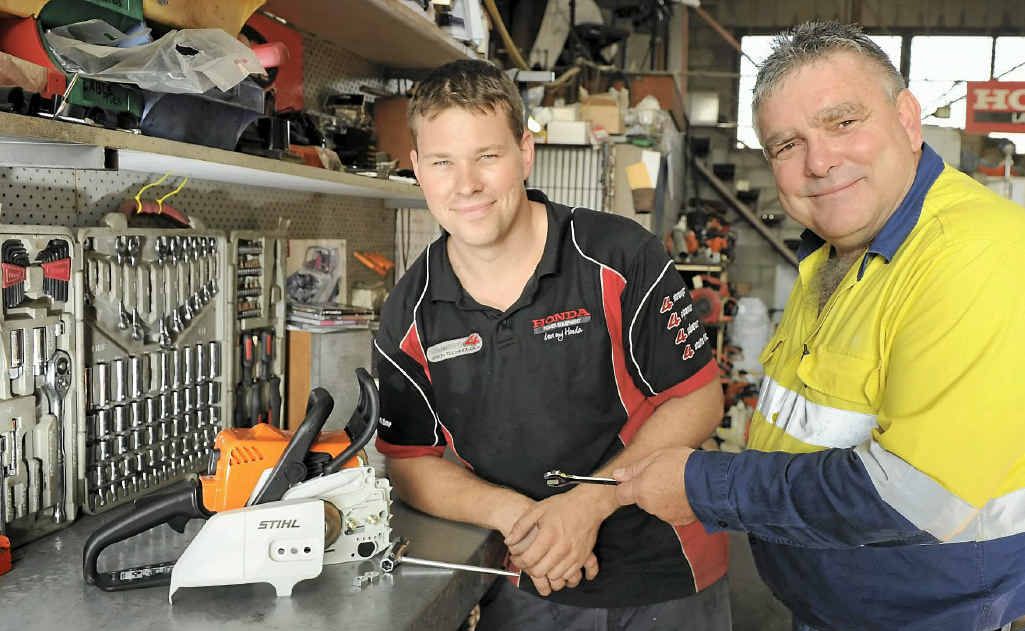 Apprentice Simon Button and Small Motor Service owner Maurie Paterson. Apprentice Simon Button and Small Motor Service owner Maurie Paterson.