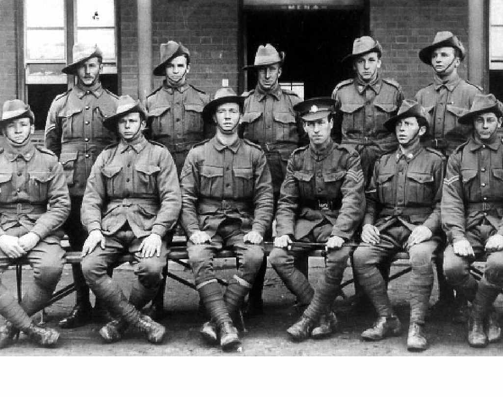 BRAVE MEN: Hugh Kerr Burns (back row, fourth from left) enlisted in October 1916, the day after he turned 18. BRAVE MEN: Hugh Kerr Burns (back row, fourth from left) enlisted in October 1916, the day after he turned 18.