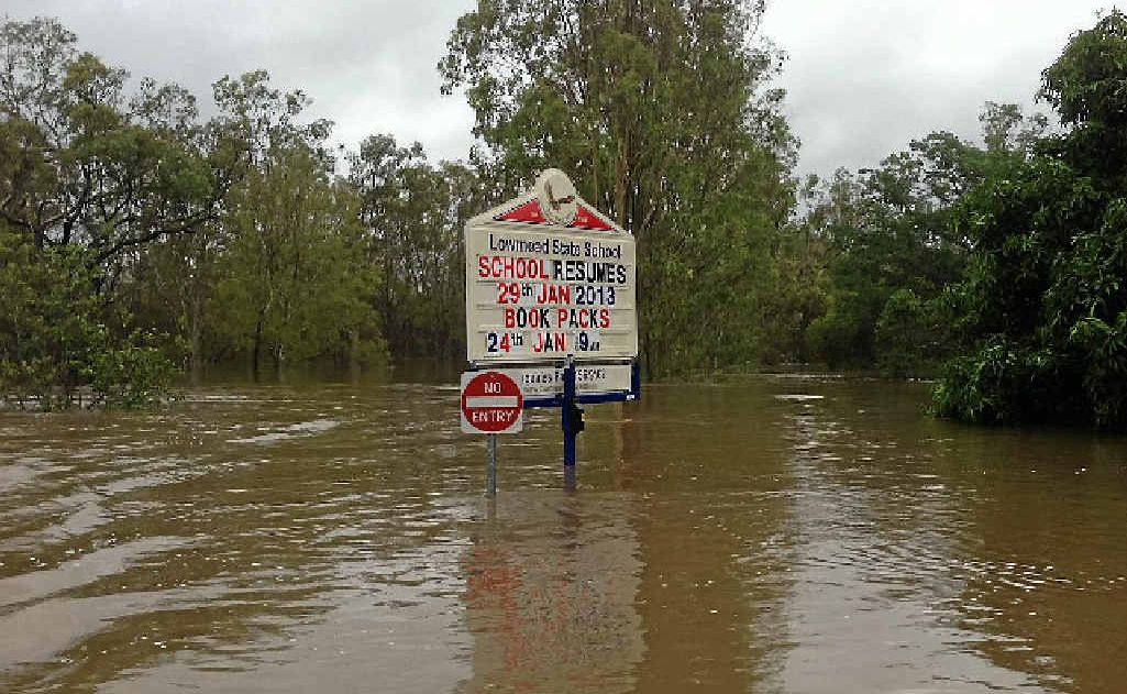 INUNDATED: Lowmead State School went under when floods hit the town in January. INUNDATED: Lowmead State School went under when floods hit the town in January.