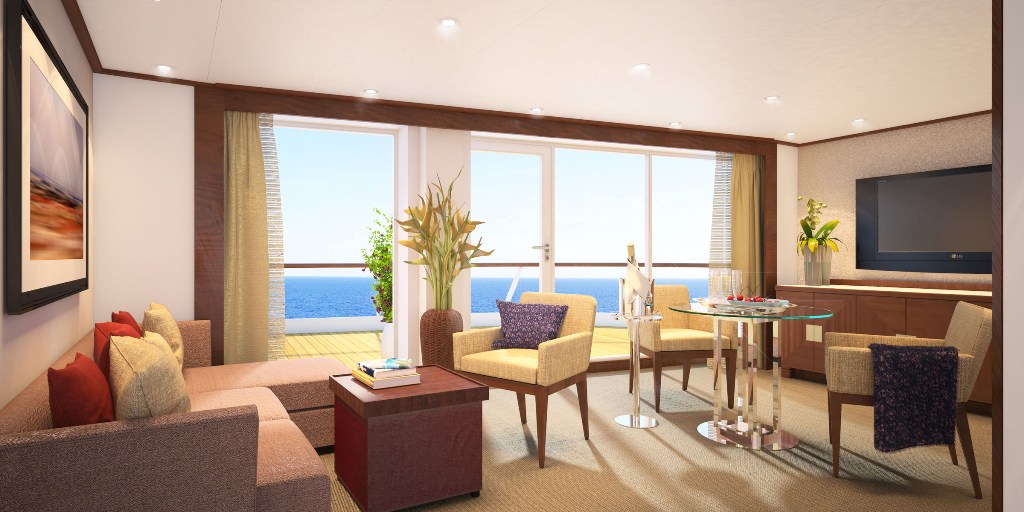 An artist's impression of the living room in a Seabourn Spa Suite. An artist's impression of the living room in a Seabourn Spa Suite.