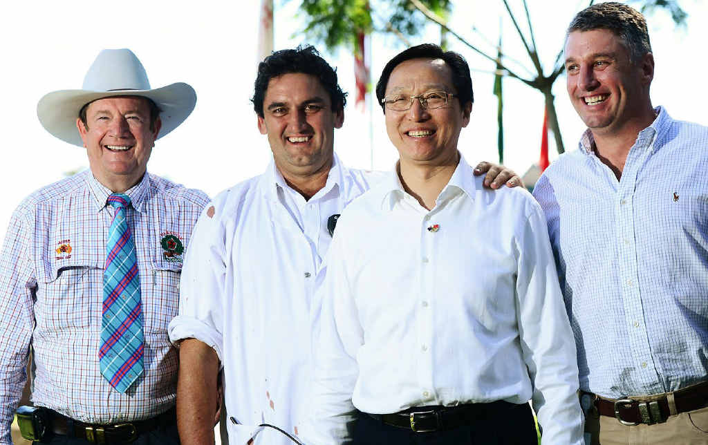 BEEFING IT UP: The Chinese Minister for Agriculture Han Changfu visits the JBS abattoir at Dinmore. Also pictured (from left) are cattle supplier Graeme Acton, plant manager Murray Wilson, and CEO of JBS Australia Brent Eastwood. BEEFING IT UP: The Chinese Minister for Agriculture Han Changfu visits the JBS abattoir at Dinmore. Also pictured (from left) are cattle supplier Graeme Acton, plant manager Murray Wilson, and CEO of JBS Australia Brent Eastwood.