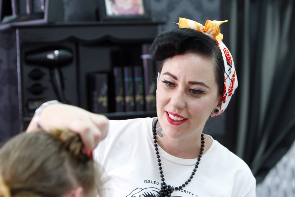 Pin Up model Betty Butcher instructs Ipswich women about vintage hair and make up styles. Photo: Claudia Baxter / The Queensland Times Pin Up model Betty Butcher instructs Ipswich women about vintage hair and make up styles. Photo: Claudia Baxter / The Queensland Times
