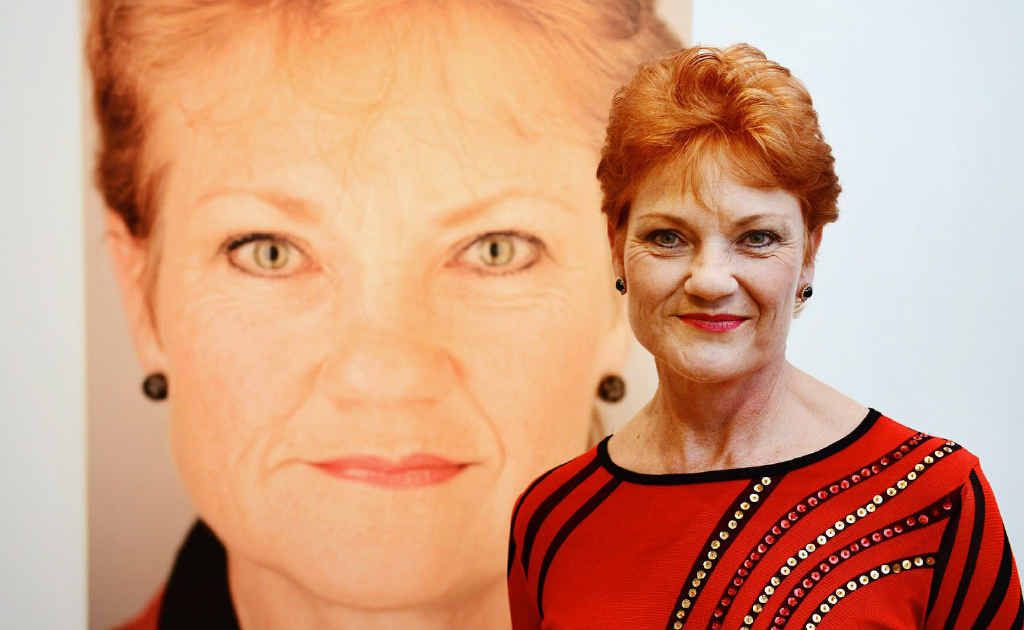 BACK IN THE GAME: Pauline Hanson alongside her portrait at the Faces of Ipswich exhibition at the Ipswich Art Gallery. BACK IN THE GAME: Pauline Hanson alongside her portrait at the Faces of Ipswich exhibition at the Ipswich Art Gallery.